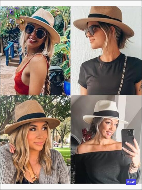 Wide Brim Straw Panama Fedora Hat UPF 50+ Sun Protection Beach Summer Classic